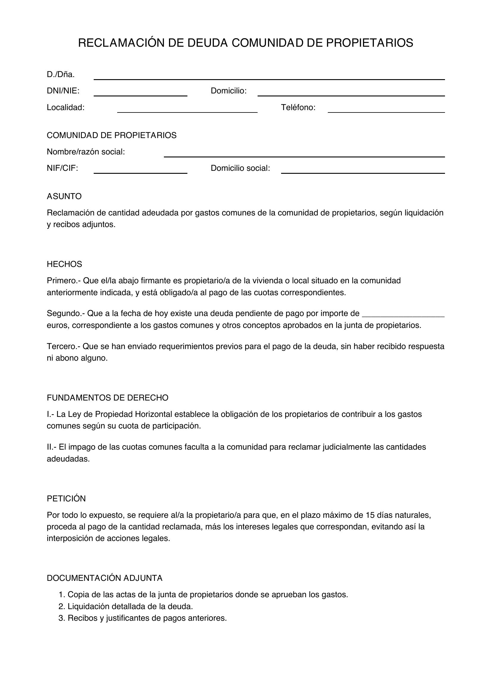 Modelo Burofax Reclamación Deuda Comunidad Propietarios