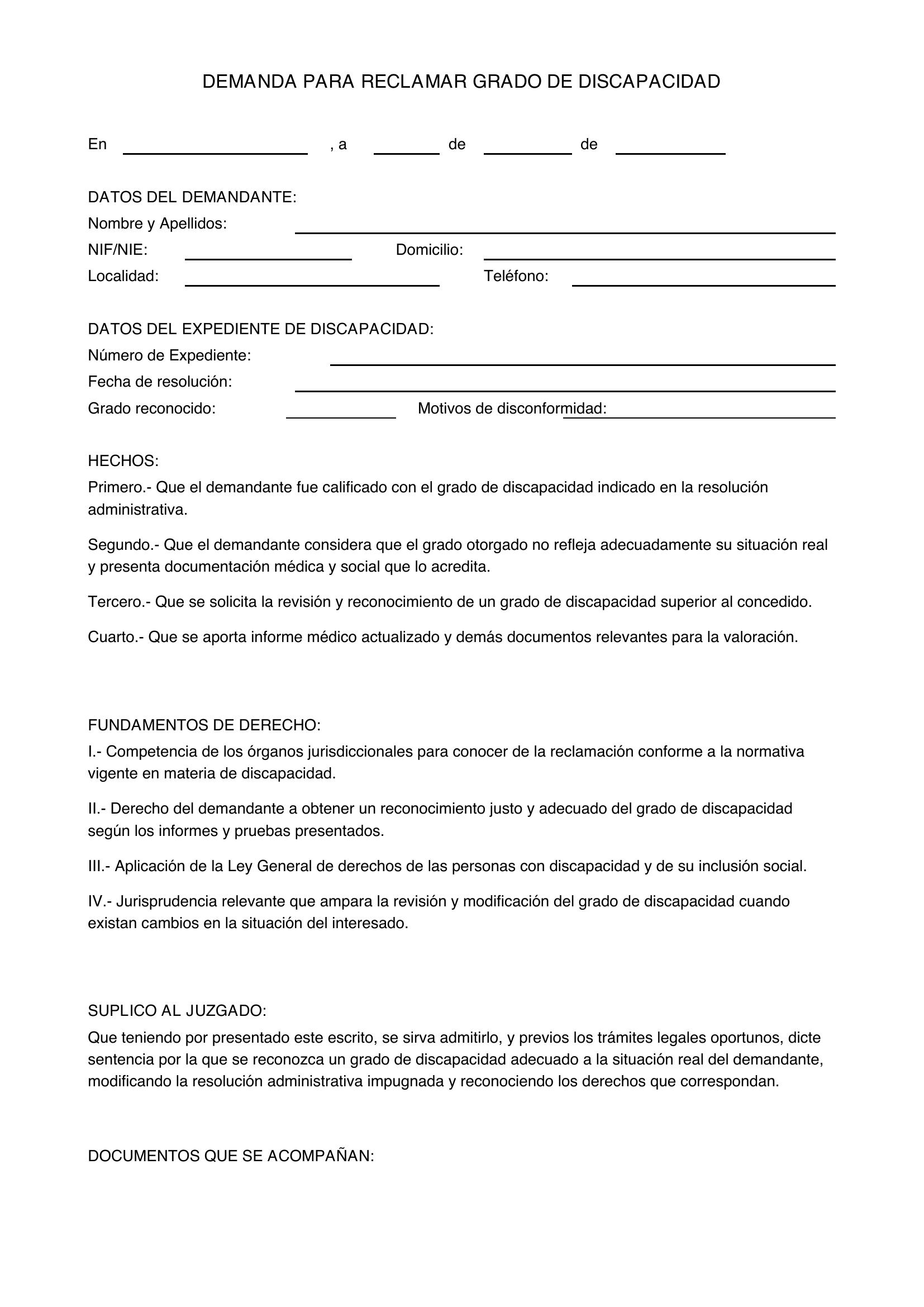 Modelo Reclamar Grado Discapacidad